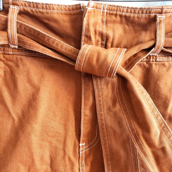 Forever 21 Denim Rustic Mini Skirt Chunky Belt Boho Hippie High Waist 70's Large - Picture 5 of 6